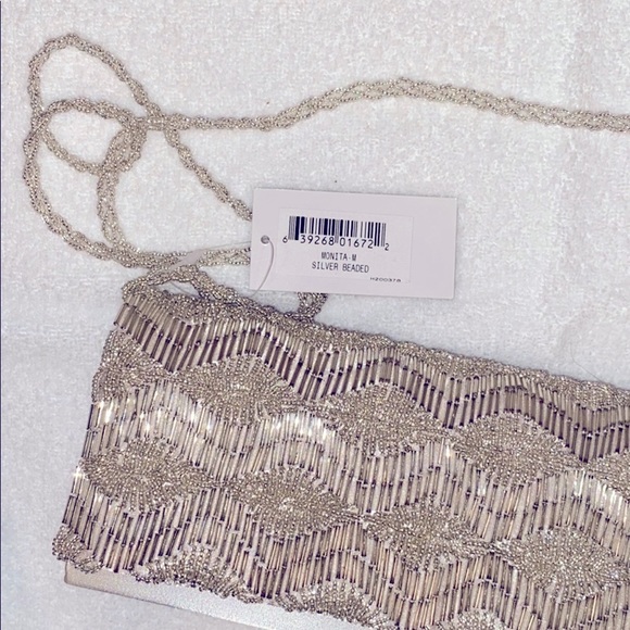 Nina Handbags - Nina “Monita” Silver Beaded Purse- Includes shoulder chain NWT FINAL PRICE